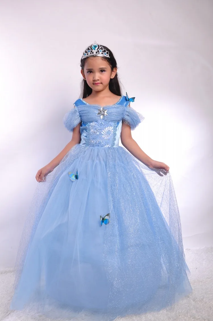 Мода детей платьице модели платье девушки цветка костюм золушка синий принцесса платья 13 лет карнавальные костюмы для детей