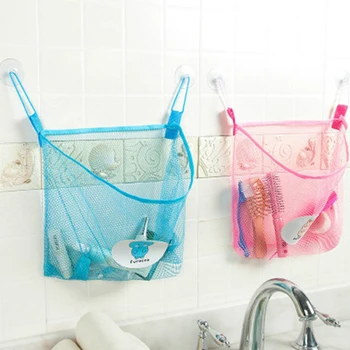 

WIILII 1 Pc Polyester Transparent Cartoon Bathroom Sucker Hanging Storage Mesh Bag Bath Tub Toys Cosmetics Organizer Bags