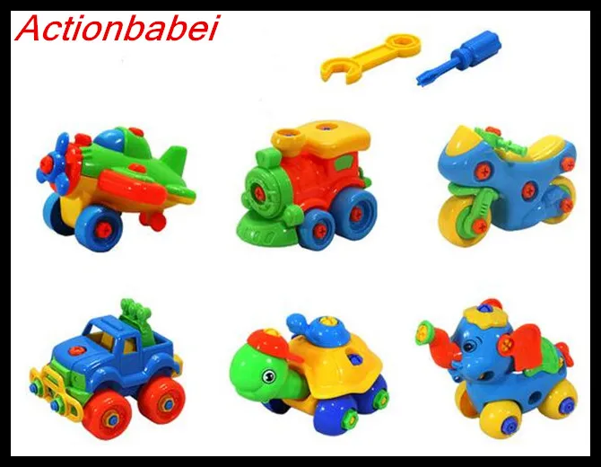 

New Children Train Car Toy DIY Disassembling Plane Car Building Blocks Model Tool with Screwdriver Assembled Educational Toys