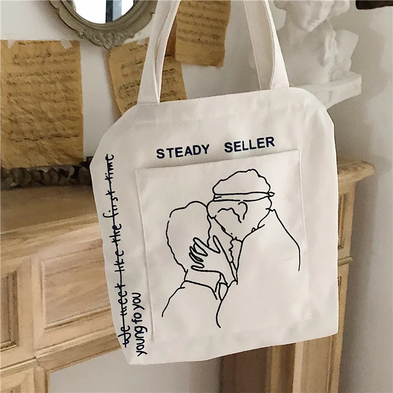 

INS women casual fashion letters lover print canvas shoulder bag fun cartoon Korean chic crossbody bags