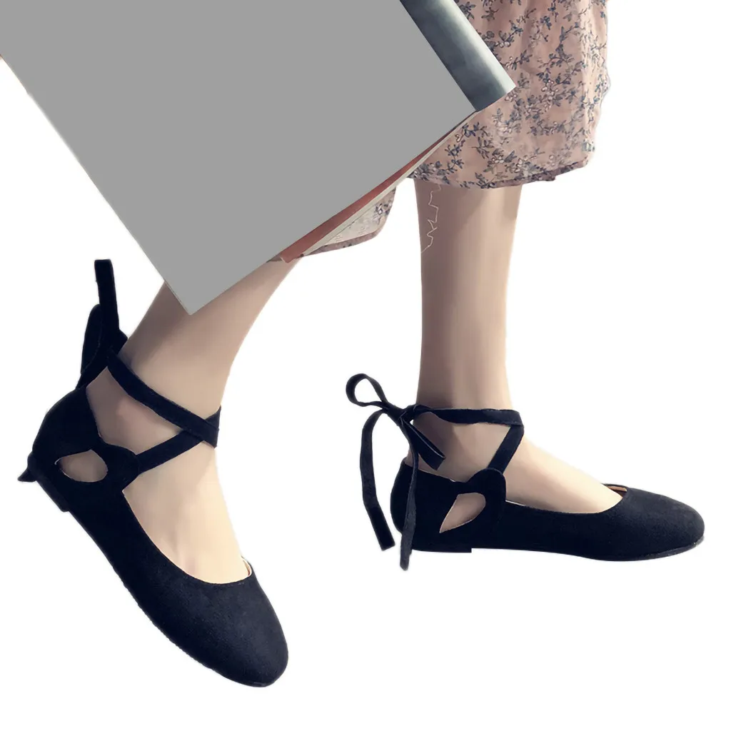 

YOUYEDIAN Women's Shoes 2019 Sandals Strap Solid Vintage Shallow Mouth Single Shoes Ballet Shoes Lace-Up Dancing Shoes #G3