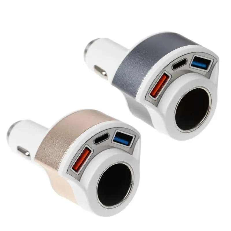 

12V Car Cigarette Lighter Socket Type C 2-Ports USB QC 3.0 Fast Charger Universal Power Adapter For iPhone Samsung Mobile Phone
