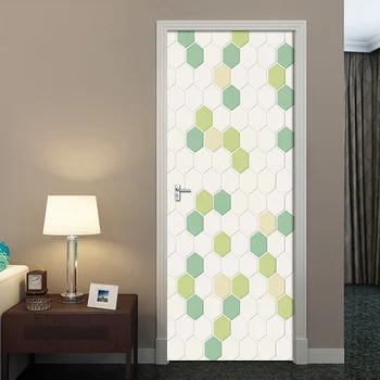 

Nordic Green Geometric Hexagon 3D Wall Murals PVC Self-Adhesive Wall Stickers Door Sticker Wallpaper Decals Home Decor 3D Poster