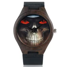 Steampunk Cool Skull Wrist Watch Men Wooden Bamboo Genuine Leather Strap Creative Watches Bangle Nature Wood Analog Clock Gift