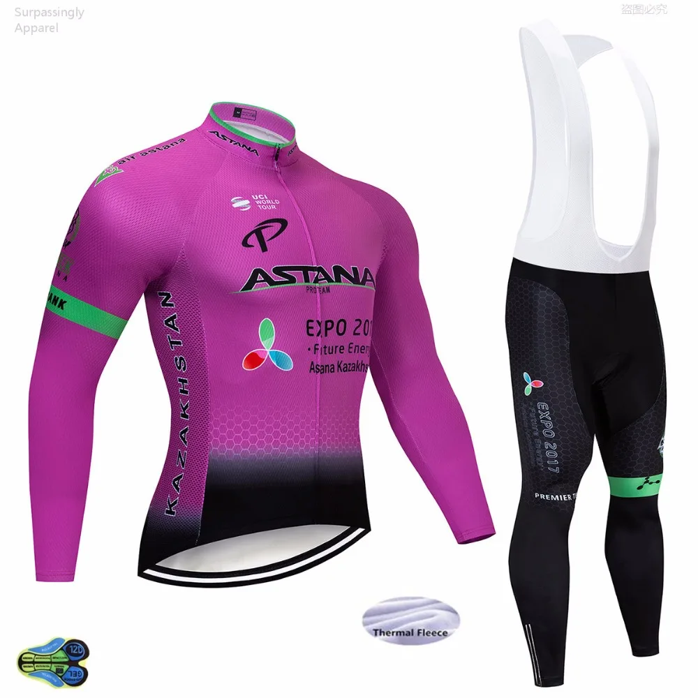 

2018 Winter TEAM ASTANA Cycling Jersey Bike Pants Suit Ropa Ciclismo Windproof Thermal Fleece Bike Jacket Maillot Culotte Purple