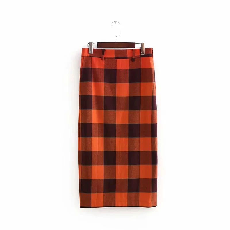 Womens midi sweet vintage plaid skirt fashion high waist pencil skirts office ladies work Korean style clothes women skirt