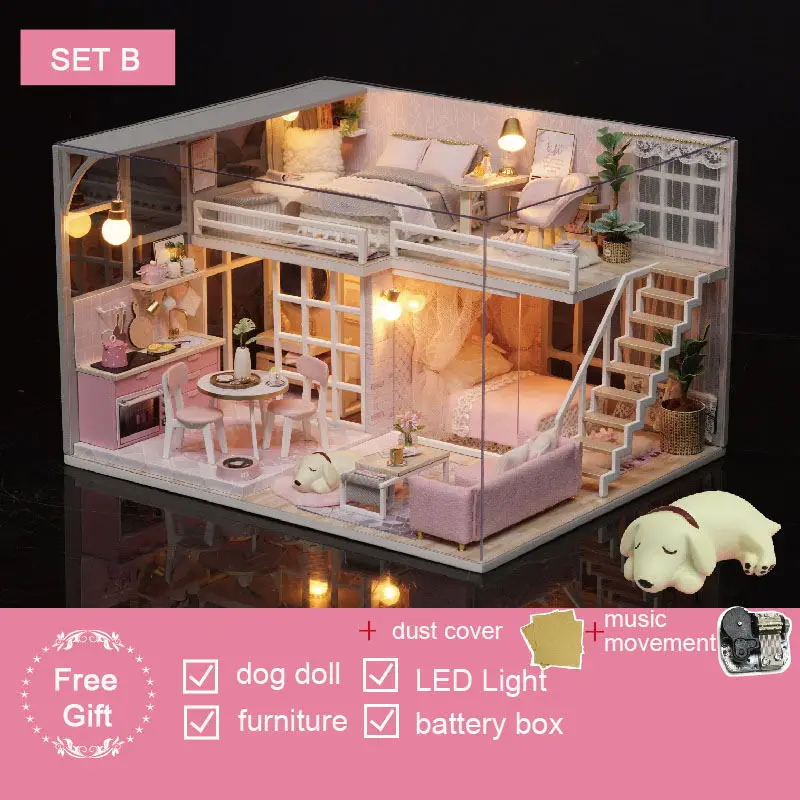 CUTEBEE DIY Doll House Wooden Doll Houses Miniature dollhouse Furniture Kit Toys for children Christmas Gift L025 - Цвет: L025B