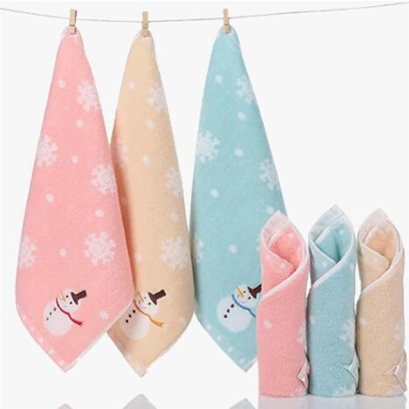 Baby Face Towels Cute Cartoon Snowman Snowflake Pattern Polyester Cotton Towel Newborn Stuff Bath Shower Face Square Scarf