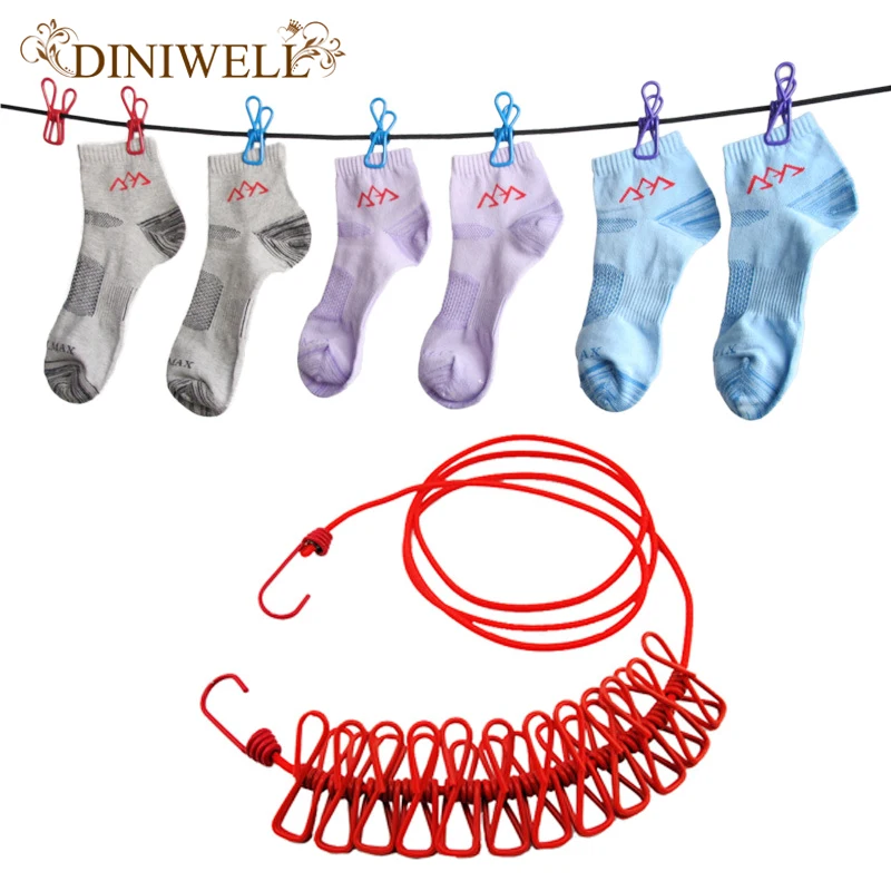 DINIWELL Outdoor Travel Portable Clothesline Garment Clip Socks