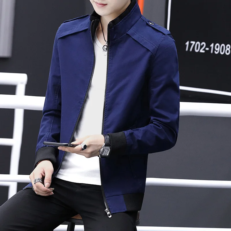 Spring new men's cotton washed jacket solid color casual jacket tide youth stand collar slim coat 4 color M L XL XXL 3XL 4XL 5XL