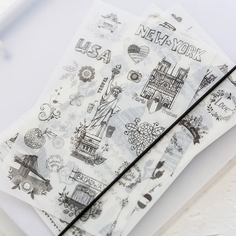 

6 Sheets/pack Famous Building Decorative Stationery Stickers Scrapbooking DIY Diary Album Stick Label