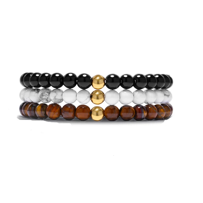 

Noter Women Male Bracelets 6mm White Turqoises Obsidian Tiger Eye Braslet Yoga Meditation Jewelry Bangles Pulseira Masculina