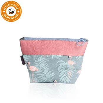 

BONAMIE New Storage Zipper Bag Canvas Flower Flamingo Printed Small Purse Lady Clutch Bag Portable Travel Cosmetic Bags Female