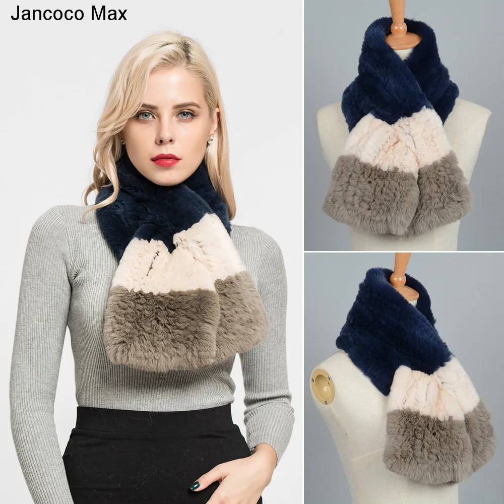 Jancoco Max 2019 толстый вязаный Настоящий мех кролика шарф леди Мода Стиль Повседневный глушитель шеи теплые шали женщин S7128