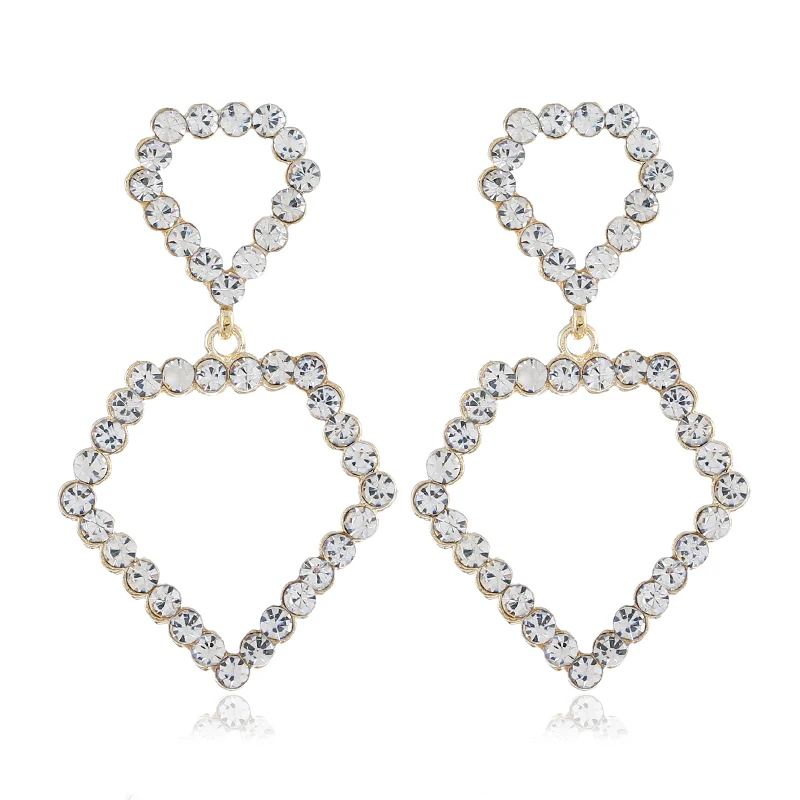 Simple Big Square Shape Hollow out Dangle Earrings Full Rhinestones Crystal for Women Valentine's Day Gift Jewelry | Украшения и