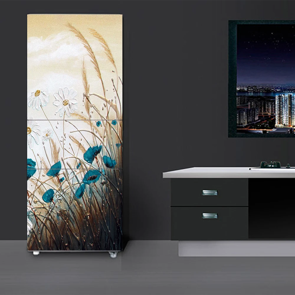 

HD Print 3D Flower Poster PVC Waterproof Entire Fridge Sticker Creative Stickers DIY Home Decor Fridge Wall Sticker