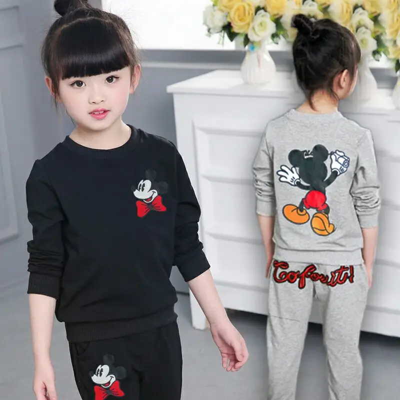 

Children's Clothing Spring Autumn Mickey Velvet Boys Girls Long-sleeved Sweater Trousers 2pcs Set Sportswear Garden Clothes Suit