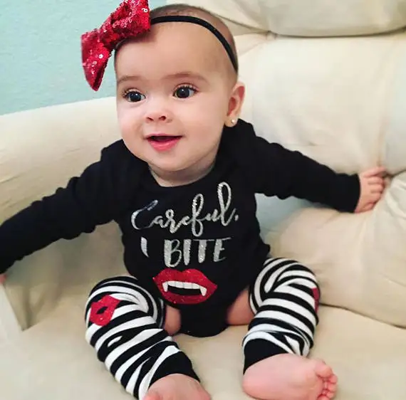2017 Newborn Cute Princess Careful I Bite Print Flame Lips Long Sleeve