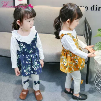

Autumn Baby Girl Clothes Set 3PCS Printed Strap Dress + Round Neck T-Shirt + Leggings Fashion Children Clothing