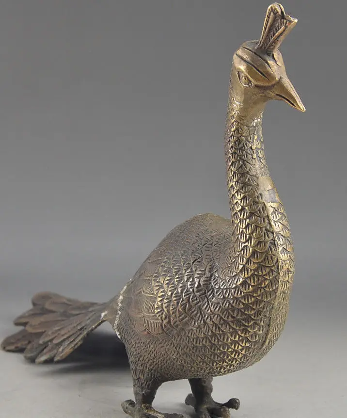 

zhaorui488561++Auspicious Chinese Brass Handwork Old Lucky Embossment Peacock Big Statue Decor