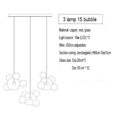 Современный простой прозрачный светодиодный подвесной светильник с круглым стеклом для внутреннего освещения, подвесной светильник для спальни, ресторана, декоративный подвесной светильник - Цвет корпуса: YY-PDB20-15L