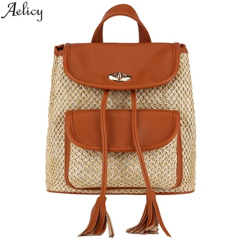 

Aelicy Tassel Woven Travel School Beach Backpack Fashion Female Backpack For Outdoor Travel Women Backpack Academical Style