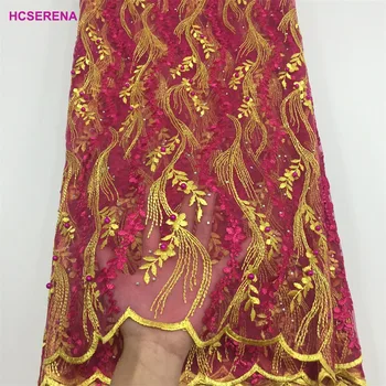 

2019 Amazing African Style,High Quality Nigeria French Lace African Lace Fabric With Beads For Party Dress 5yards Free Shipping