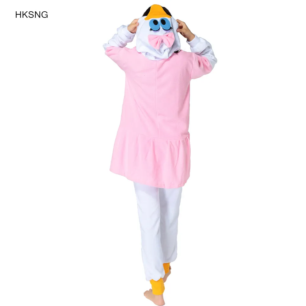 HKSNG Winter Adult Animal Fleece Duck Cosplay Costume Pajamas Onesies Christmas Halloween Kigurumi For Family Party