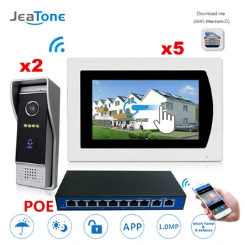

7'' WIFI IP Video Door Phone Intercom Door Bell Speaker Access Control System Touch Screen Motion Detection 2 to 5 w/ POE Switch