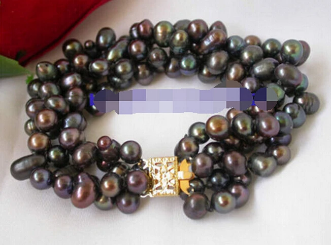 

hot sellbeautiful 4strands 8mm black pearl bracelet bangle@ -Bridal jewelry free shipping