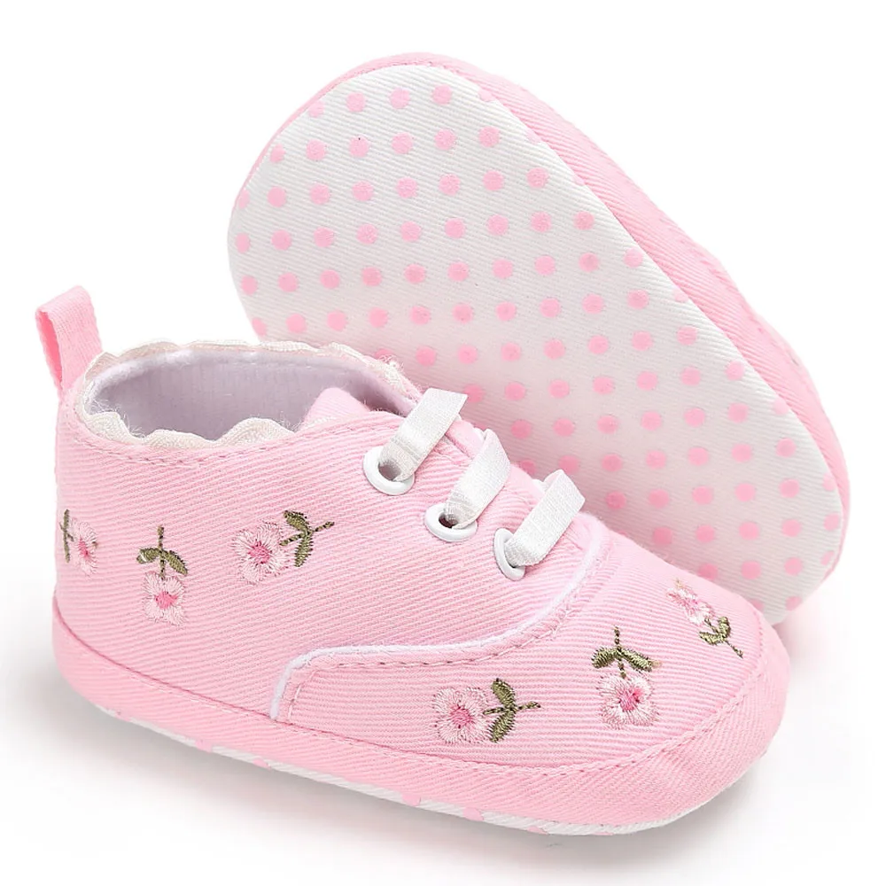 Newborn Infant Baby Girls Floral Crib Shoes Soft Sole Anti-slip Sneakers Canvas
