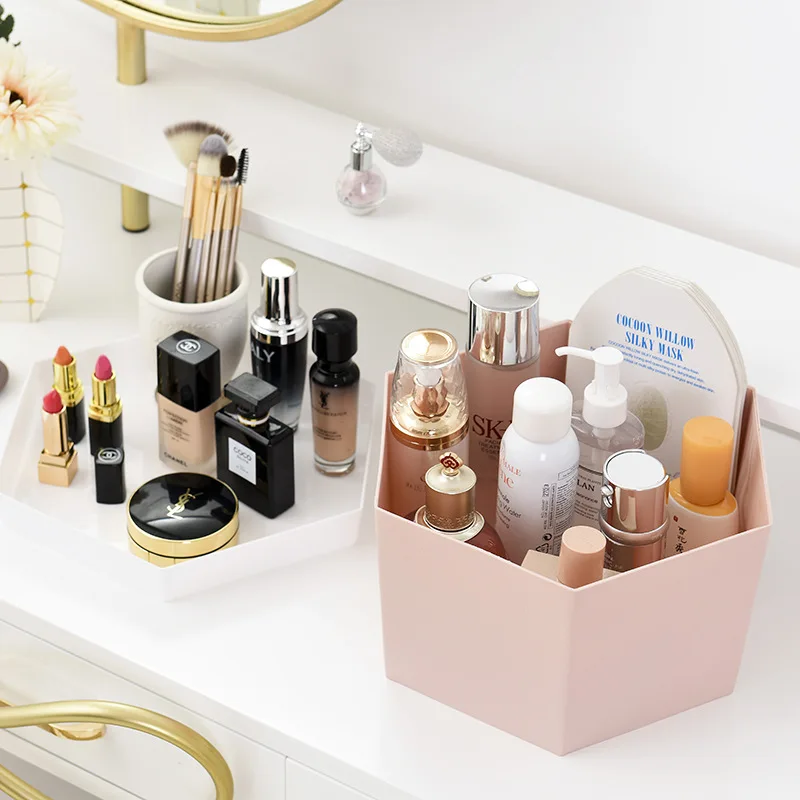 

New European concise plastic makeup storage box organizer multipurpose candy color office sundries cosmetic container case