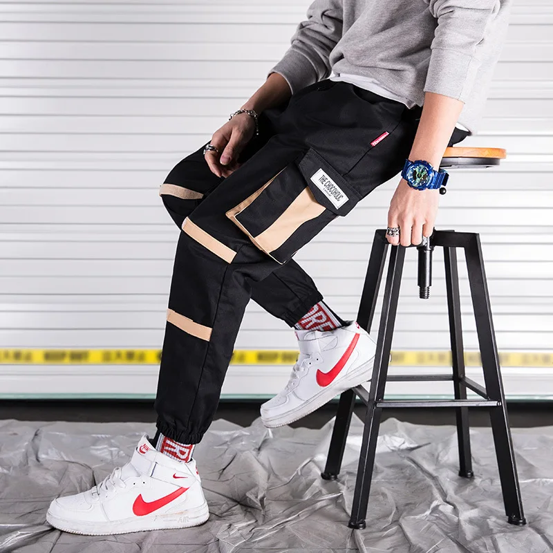 

Spring and Autumn country tide loose Velcro multi-pocket function overalls men's tide brand Korean casual hip-hop beam feet pant