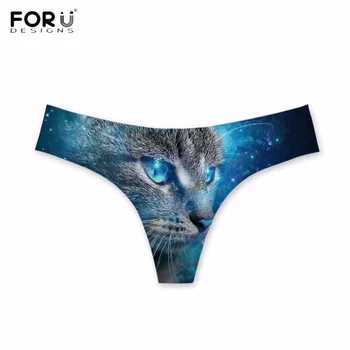 

FORUDESIGNS Fashion Fit Women Sexy Thongs Blue 3D Galaxy Cat Printing Girls G-strings Bodybuilding Breathable Traceless Panties