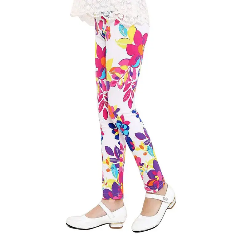 Весенне-летние леггинсы для девочек повседневные винтажные детские штаны с цветочным принтом милые штаны с эластичной резинкой на талии для девочек От 2 до 14 лет - Цвет: A