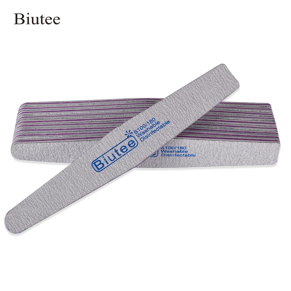 

Biutee 5Pcs /Lot Grey ACR Nail File Buffer - 100/180 Washable Disinfectable Manicure Tools