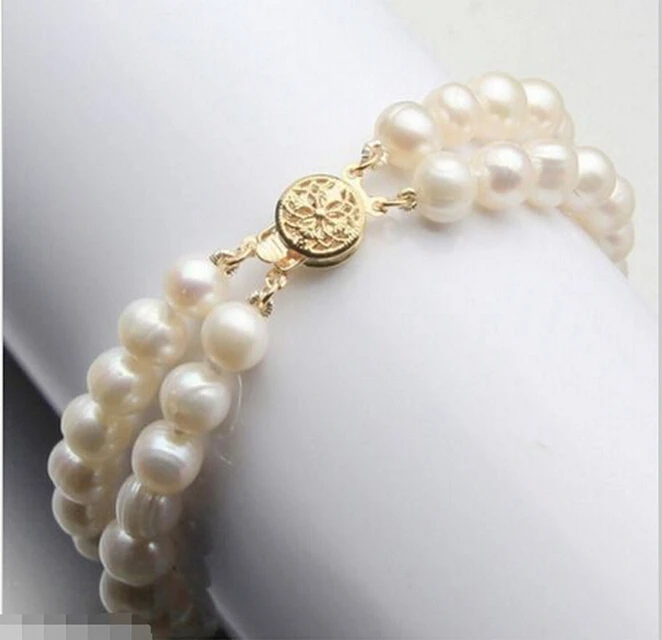 

Hot sellAttractive 2 row AAA south sea white pearl bracelet 7.5-8inch -Bridal jewelry free shipping