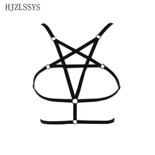 Женское нижнее белье, черный сексуальный модный готический бюстгальтер, женское белье на Хэллоуин, бандажные ремни пентаграмма, пояс для тела