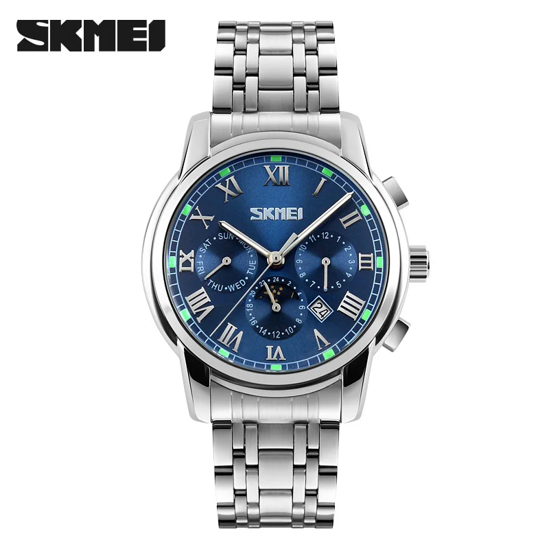 SKMEI мужские часы повседневные кварцевые часы мужские часы из нержавеющей стали лучший бренд класса люкс водонепроницаемые часы Relogio Masculino Esportivo часы 9121 - Цвет: Синий