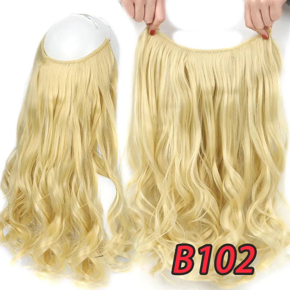 Pageup 20" Secret Fish Line Real Hair Extension One Piece Invisible Wire Wave Natural Blonde Synthetic Fake Hairpieces - Цвет: YX02-102