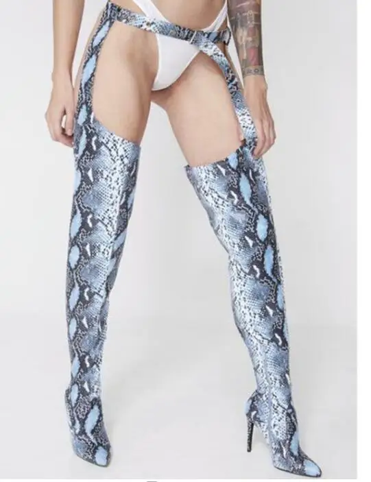 

Moraima Snc Sexy Night Club Wearing Long boots Pointed Toe Pole Dancing Dress Boots Snakeskin Leather Over the Knee Boots