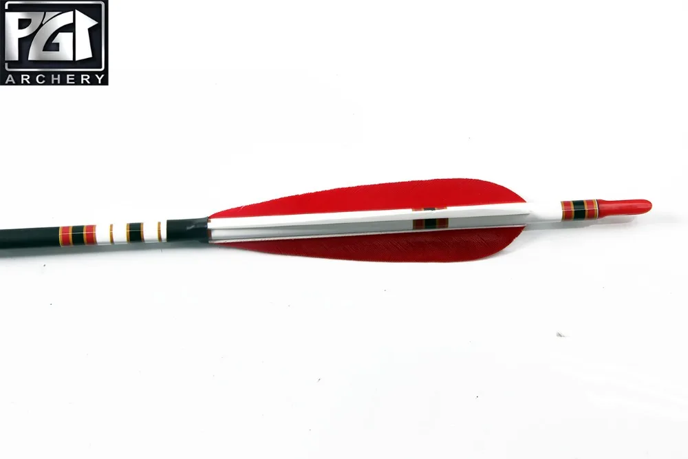 PG1ARCHERY Carbon Arrow With 5'' Parabolic Feathers Spine 500 OD 7.6mm Hunting Archery Arrows  