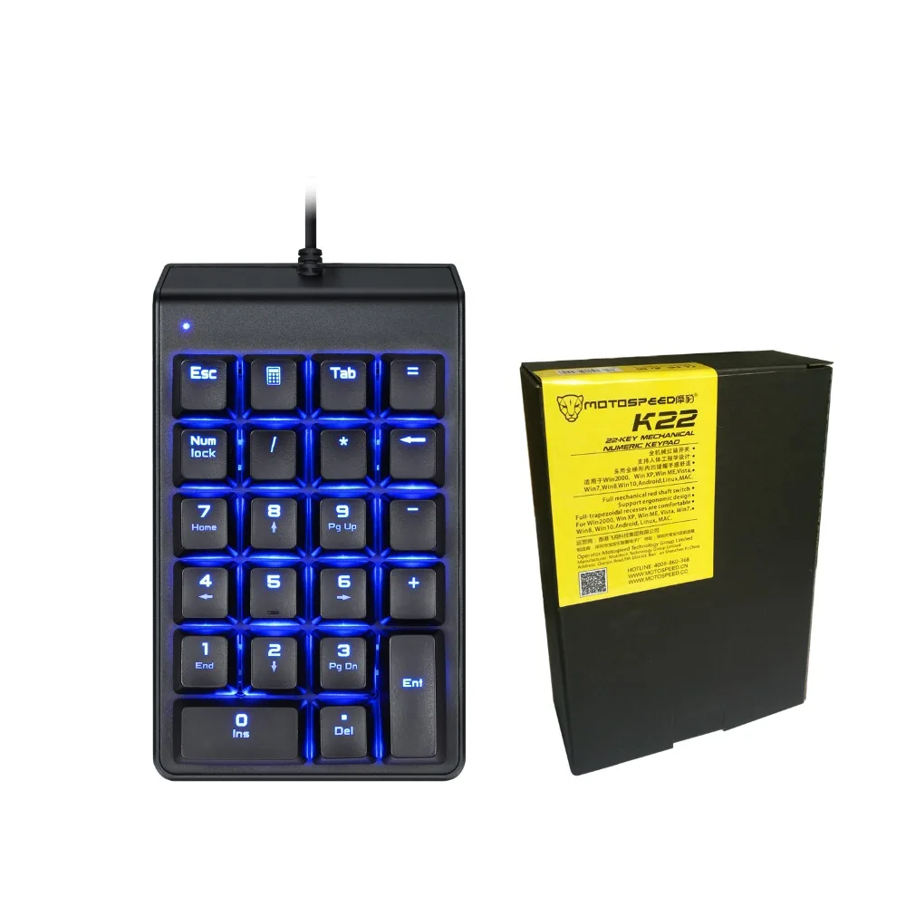 MOTOSPEED K22 Механическая цифровая клавиатура Проводная 22 клавиши мини Numpad подсветка