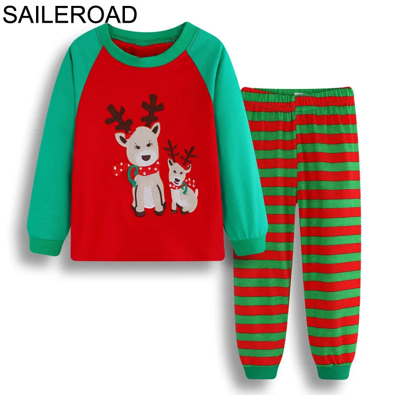 SAILEROAD/рождественские пижамы для детей; детские пижамы с рисунком оленя и лося; теплая одежда для сна; домашняя одежда для детей; комплекты одежды