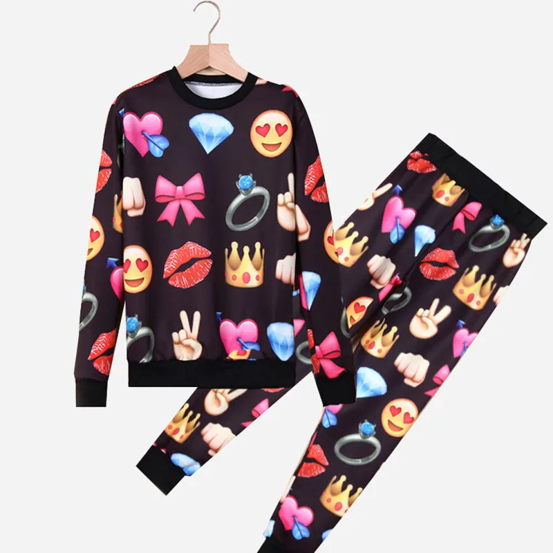 Emoji jogger sweatshirt women emoji hoodie long sleeve bow stone print