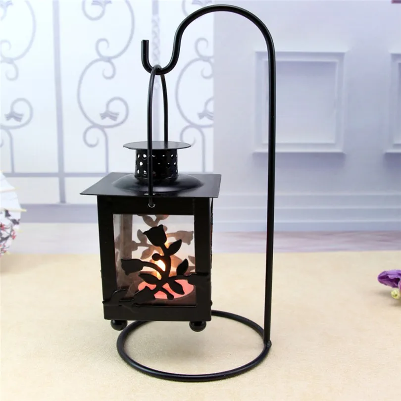 Candlestick Hollow Holder Tealight Candlestick Hanging Lantern Vintage Retro Lantern Wrought weddings Home decor #3f28 (2)
