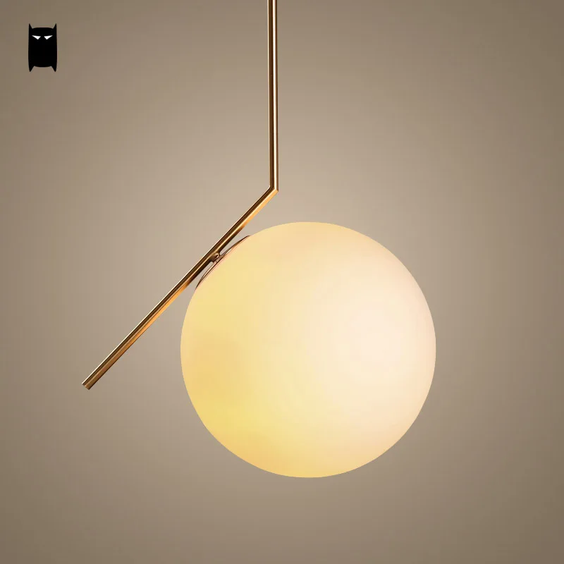 Gold Iron Milky Glass Ball Globe Pendant Light Fixture Modern Nordic