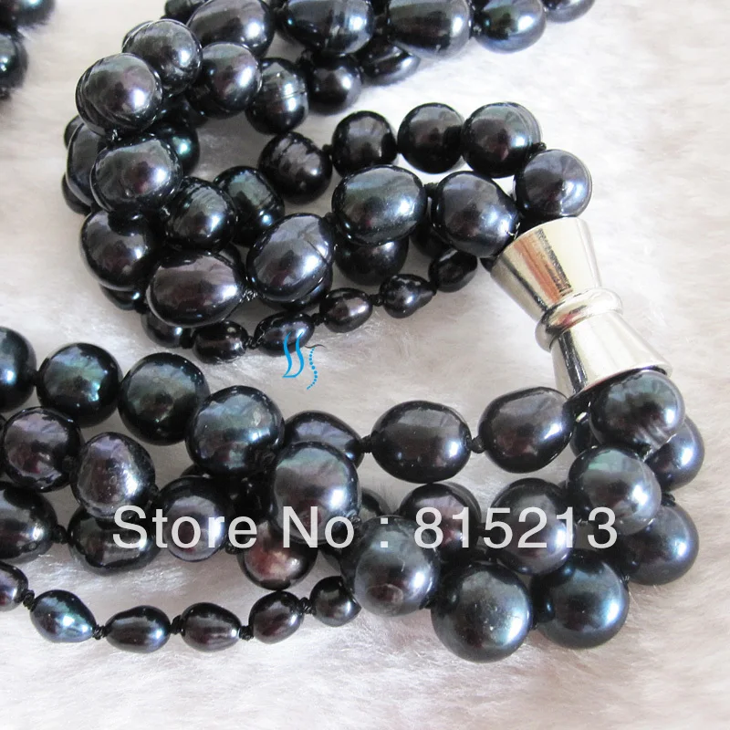 

ddh00405 4-10mm 4Row Black Freshwater Pearl Necklace Bracelet Set