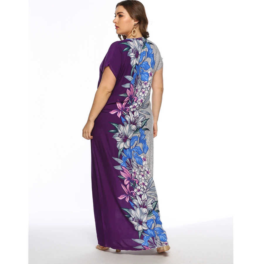 GuyuEra African Woman Dress Large Size Women's Fashion Embroidered Collar Side Positioning Print Contrast Color Dress