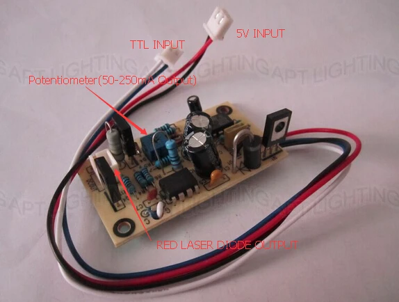 

DC 5V INPUT Constant current laser with TTL driver board 2~2.5V 50~250mA adjustable current FOR RED LASER DIODE